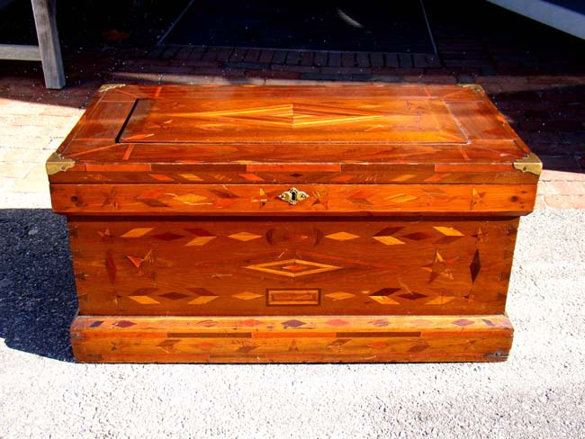 A late 19th century Antique Chest with wonderful exotic wood inlays circa 1880-1900